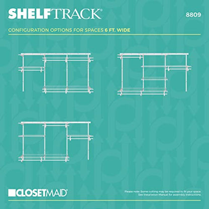 ClosetMaid ShelfTrack Wire Closet Organizer System, Adjustable from 5 to 8 Ft., with Shelves, Clothes Rods, Hardware, Durable Steel, White - color: White, size: 5 to 8 ft