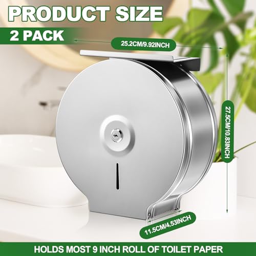 Mifoci 2 Pcs Commercial Jumbo Toilet Paper Dispenser with Shelf, Silver