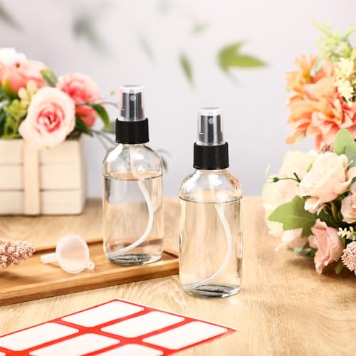 Fumete 2 Pack Glass Spray Bottles 4oz,Clear, Black Top,Mist Bottle - color: Clear, Black Top, style: Mist Bottle