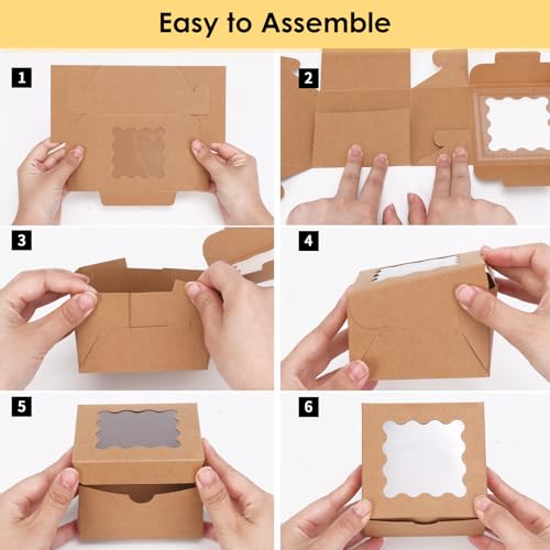 Moretoes 24pcs Small Cookie Boxes with Window, 4x4x2.5In Brown Bakery Boxes - color: Brown