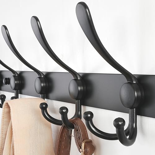 Dseap Coat Rack Wall Mount - 38” Long 10-Tri-Hooks Heavy Duty Coat Hanger Rail Wall Hooks for Hanging Coats Hats Clothing Clothes Purse Mudroom Entryway, Black - color: Black, size: L=38” (1 Pcs)
