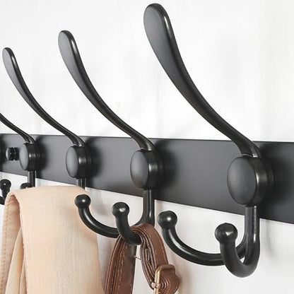 Dseap Coat Rack Wall Mount - 38” Long 10-Tri-Hooks Heavy Duty Coat Hanger Rail Wall Hooks for Hanging Coats Hats Clothing Clothes Purse Mudroom Entryway, Black - color: Black, size: L=38” (1 Pcs)