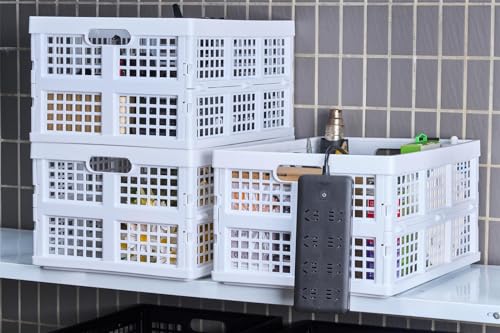 Aebeky 3-Pack Plastic Collapsible Storage Crates-30L,Foldable Plastic Crates for Storage (White) - color: White