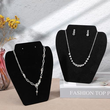 16 Pcs Black Velvet Necklace Display Stand Set, Foldable Jewelry Easel Mannequin Bust Holder for Selling and Shows, Store Home Organizer, 7.38 x 8.25 Inches