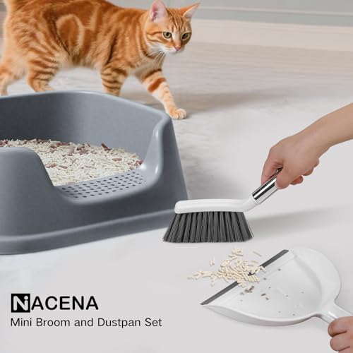 NACENA Mini Broom and Dustpan Set, 2 Packs, White&Gray - color: Grey & White, size: 2 Pack