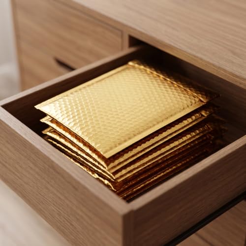 100 PCS 5 x 6 Inch Metallic Bubble Mailers, Gold Padded Mailing Envelopes, Practical Self Seal Aluminum Film Shipping Envelopes for Packing, Mailing - color: Gold