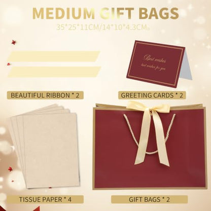 woric 2 Pcs Red Gift Bags, 14" Medium Wedding Gift Bags with Tissue Paper - color: Burgundy Red