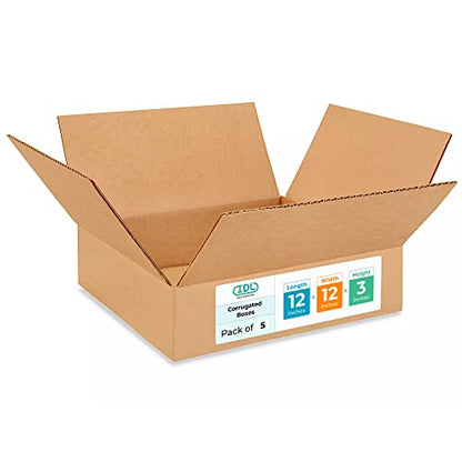 Medium Moving & Shipping Boxes 12 x 12 x 3 inches (5-Pack) - Extra Strength 200 lb vs Regular - Corrugated Durable Boxes for Packaging - Shipping Box Medium - Heavy Duty Box by IDL Packaging - size: 12 * 12 * 3" (Medium Boxes)