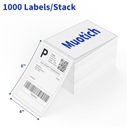 4" x 6" Direct Thermal Labels, 4000 Fanfold Shipping Labels with Perforated Line for Zebra & Rollo Printer, Thermal Printer Label 4x6, Permanent Adhesive - color: White-4000 Labels