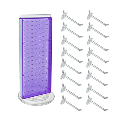 Azar Displays 700508-PUR-4C16 8-Inch W by 20-Inch H Revolving Black Pegboard Counter Display with 16-Pack of 4 inch Locking Hooks, Purple - color: Purple, style: Pegboard + Hooks