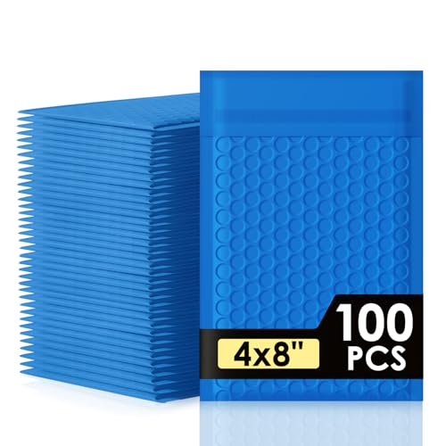 packbabol Bubble Mailers 4x8" 100 Pack Blue Padded Envelopes Waterproof Usable Size 4x7 Self-Seal Padded Mailing Envelopes Bubble Opaque Padded Mailer for Small Businesses， Envelope Mailers#000 - size: 4x8-100Pcs