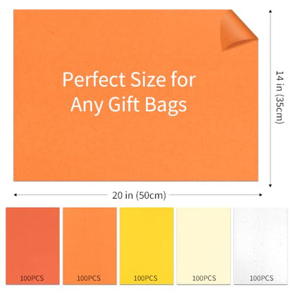 UNIQOOO 500 Sheets Fall Tissue Paper Bulk for Gift Bags, 20x14 Inch Gift Wrapping Tissue Paper, Acid Free 17gsm Soft Wrap Sheets for Thanksgiving Birthday Party DIY Crafts - color: Orange