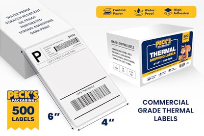 500 Fanfold 4x6 Direct Thermal Shipping Labels Waterproof Jam-Free Commercial Grade Permanent Adhesive Compatible with Zebra Rollo Munbyn and Most Label Printers White Perforated – Peck's Packaging - size: 500