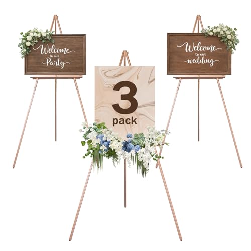DJAR 3 Pcs 63" Adjustable Wooden Display Easel Stand for Sign - color: Rose Gold, size: 3pcs