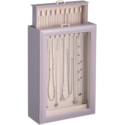 Lolalet Necklace Organizer Box, Jewelry Display Case, Purple, 2 Layers - color: Dusty Purple, size: 2 Layers, 20 Hooks