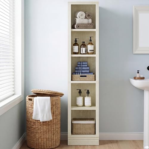 5-Tier Narrow Bookshelf, Adjustable Shelves, 72.5" - color: Cream