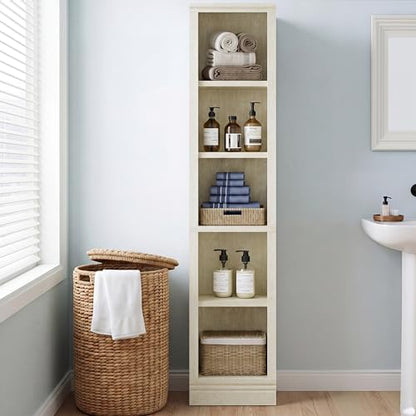 5-Tier Narrow Bookshelf, Adjustable Shelves, 72.5" - color: Cream