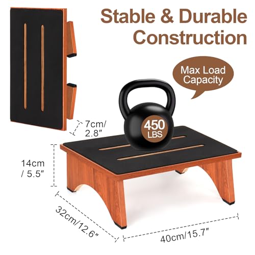 Step Stool Foldable, Wooden Step Stool with Non-Slip Rubber Stepping Platform, Folding Step Stools for Adults Seniors in Bedroom, Kitchen Bathroom, RV, Bed Steps for High Beds, No Assemble (Brown) - size: 5.5 Inch High
