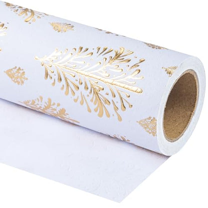WRAPAHOLIC 30 Inch 3D Kraft Christmas Wrapping Paper - 30 Inch x 16.5 Feet - Gold and White Christmas Tree Wrapping Paper with Embossed Perfect for Holiday, Party Celebration - color: Christmas Tree - White & Gold, size: 30 inch x 16.5 feet