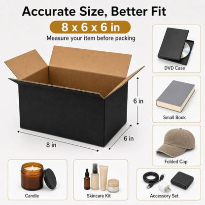 8x6x6 Black Shipping Boxes, Pack of 35 - size: 8"x6"x6"