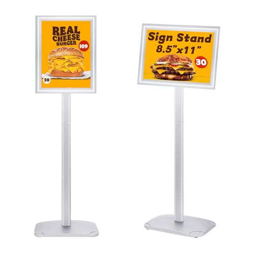 Sign Holder Stand 8.5x11 Inch, Heavy Duty Pedestal Floor Sign Stand - color: Silver, size: 8.5x11 in