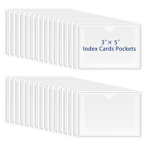 32 Pcs Index Card Holder Pockets, Clear 3x5