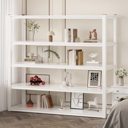 Himimi Garage Shelving 3500 LBS Garage Shelves Heavy Duty 72" H Standing Shelf Units, 5-Tier Adjustable Metal Shelving for Industrial Basement Warehouse, 48" W x 24" D x 72" H, White - color: White, size: 48"W x24"Dx72"H-Plate