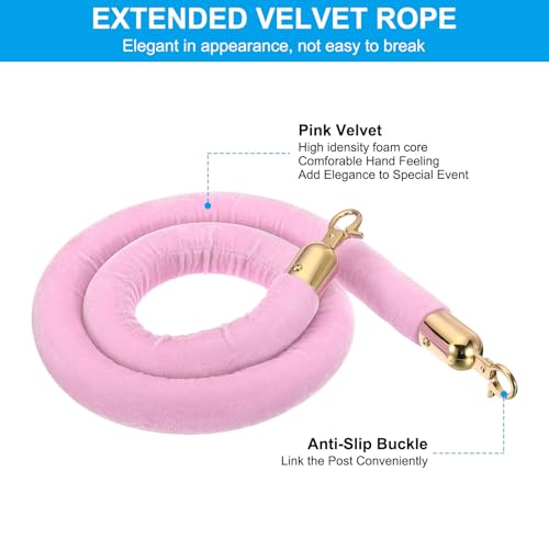 PATIKIL 3.9 Feet Pink Velvet Stanchion Rope, Crowd Control Barrier Rope with Snap Hooks for Posts Stand Queue Divider of Hotel Theater, Golden - color: Pink, size: 3 Feet