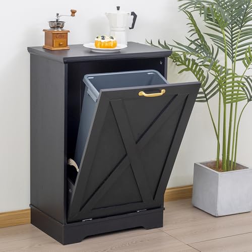 13 Gallons Tilt Out Trash Can Cabinet, Black and White - color: Black
