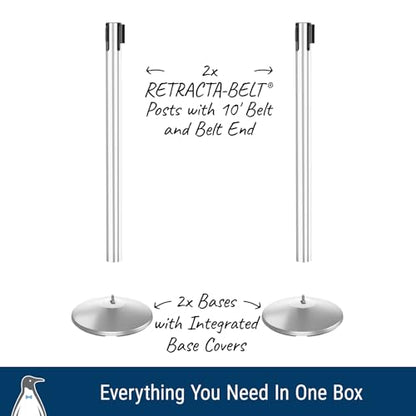 Commercial-Grade Stanchion 2-Pack by Visiontron – RETRACTA-Belt Prime (Model P100PS1) 10’ Retractable Belt Barrier - Heavy Base Crowd Control Barrier (Polished Stainless Steel w/Blue Belt) - color: Polished Stainless Steel Post w/ Blue Belt