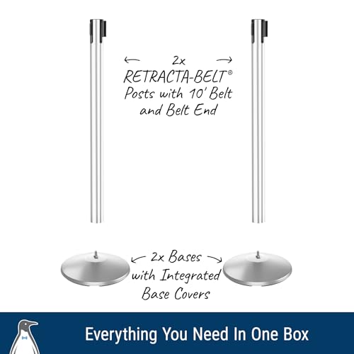 Commercial-Grade Stanchion 2-Pack by Visiontron – RETRACTA-Belt Prime (Model P100PS1) 10’ Retractable Belt Barrier - Heavy Base Crowd Control Barrier (Polished Stainless Steel w/Caution Belt) - color: Polished Stainless STL w/Caution Do Not Enter Belt