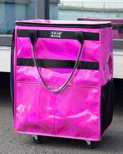 Reusable Grocery Bag with Wheels, Medium Glitter Pink Rolling Tote - color: Glitter Pink, size: Medium