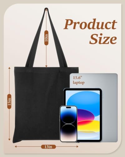 Lzerking 50 Pack Black Canvas Tote Bags for DIY Projects (13x15 Inches) - color: Black