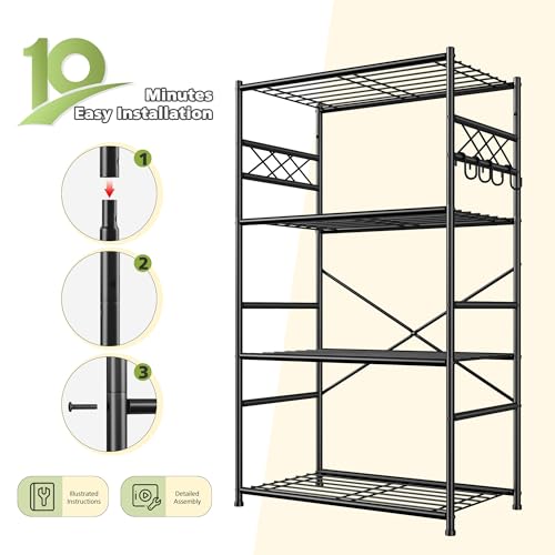 DurayLoly Heavy Duty 4-Tier 400LBS Metal Shelving with Hooks,Kitchen Pantry - size: 23.6" W x 13.8" D x 60.4" H (4T)