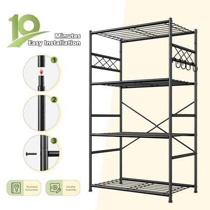 DurayLoly Heavy Duty 4-Tier 400LBS Metal Shelving with Hooks,Kitchen Pantry - size: 23.6" W x 13.8" D x 60.4" H (4T)