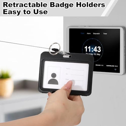 2 Pack Retractable Badge Holder with Horizontal Id Card Holder, Black - style: 2 Set Horizontal Double-Sided Windows