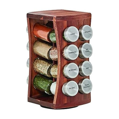 Kamenstein 16 Jar Hourglass Revolving Countertop Spice Rack with Spices Included, FREE Spice Refills for 5 years, Acacia with Stainless Steel Caps - size: 16-Jar, style: Hourglass