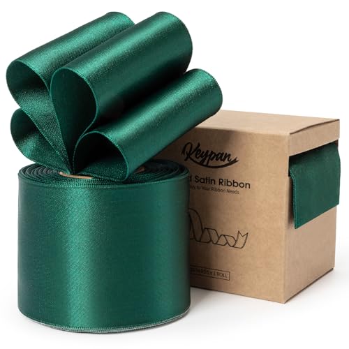 Keypan Green Satin Ribbon Double-Faced Wired 2-1/2 Inch x 10 Yards - color: Green, size: 2-1/2"