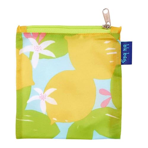 rockflowerpaper Reusable Grocery Bags - Washable, Foldable, Packable Tote, Large Handles, Heavy Duty, Zippered Top Pouch - color: Lemon Blossoms