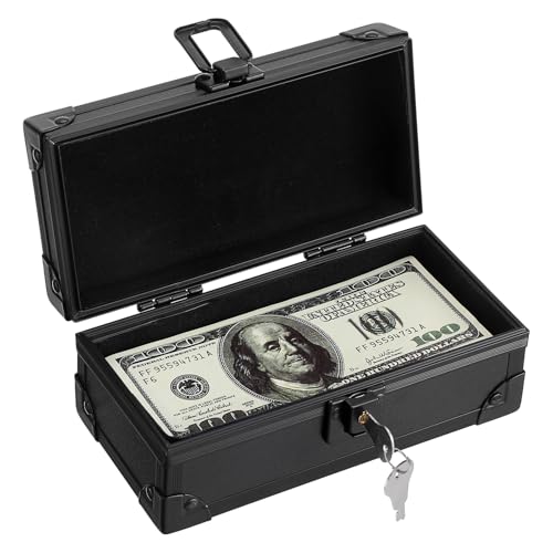 Hipiwe Black Lockable Cash Box Aluminium Alloy Money Storage Case with Lock - color: Pure Black, size: Small