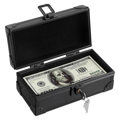 Hipiwe Black Lockable Cash Box Aluminium Alloy Money Storage Case with Lock - color: Pure Black, size: Small