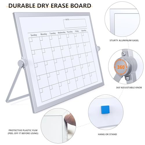 Dry Erase White Board,16X12IN Magnetic Desktop Whiteboard Calendar - size: 12"W x 16"H
