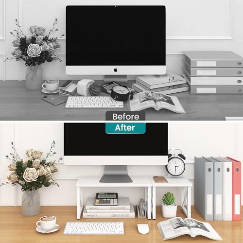 ELITEROO Wooden Desktop Shelf, Freestanding Small Bookshelf Organizers - color: White
