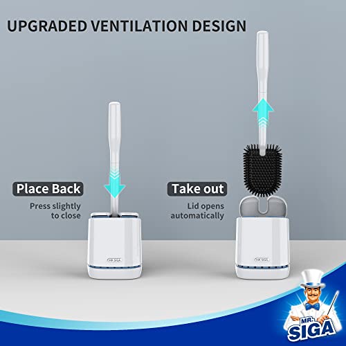 MR.SIGA Toilet Bowl Brush and Holder, Wall Mounted Toilet Brush, White - color: White, size: 4.8"L x 3.1"W x 15.7"H