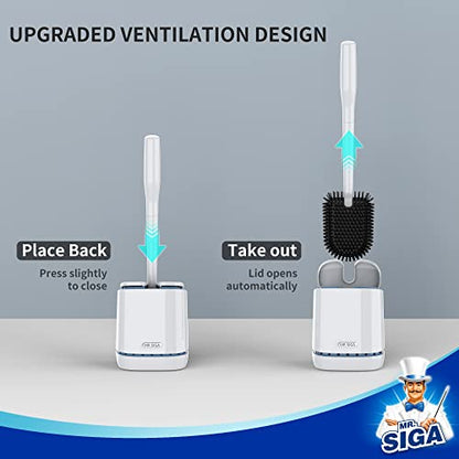 MR.SIGA Toilet Bowl Brush and Holder, Wall Mounted Toilet Brush, White - color: White, size: 4.8"L x 3.1"W x 15.7"H