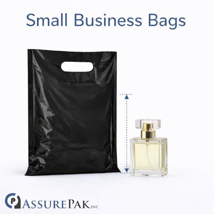 ASSUREPAK Black LDPE Die Cut Bags, 12" x 15", 1.5 Mil, 500 Count