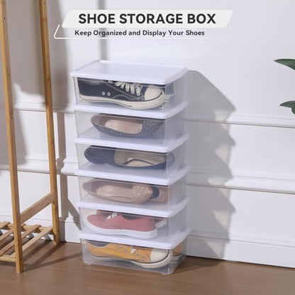 novelinks 8 Pack 6 Quart Clear Plastic Shoe Storage Bins with Lids (White) - size: White 8Pack