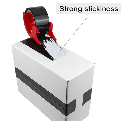 BOMEI PACK 3 Rolls Black Heavy Duty Packing Tape with red Dispenser, Packaging Tape 1.88 Inches x 55Yards, 2.5mil Industrial Shipping Tape for Moving Shipping, Office & Storage - color: black