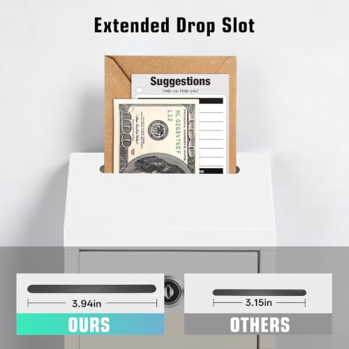 Sumerfnt Locking Cash Box with Slot, Metal Money Donation Box with Lock and 4 Keys Wall Mount, Cash Drop for Farm Stand, Self-Serve Stand, Tips, Fundraising, White - color: White