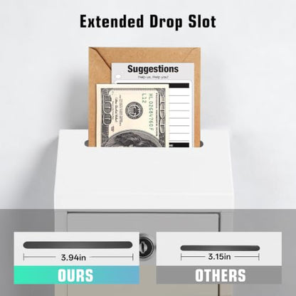 Sumerfnt Locking Cash Box with Slot, Metal Money Donation Box with Lock and 4 Keys Wall Mount, Cash Drop for Farm Stand, Self-Serve Stand, Tips, Fundraising, White - color: White